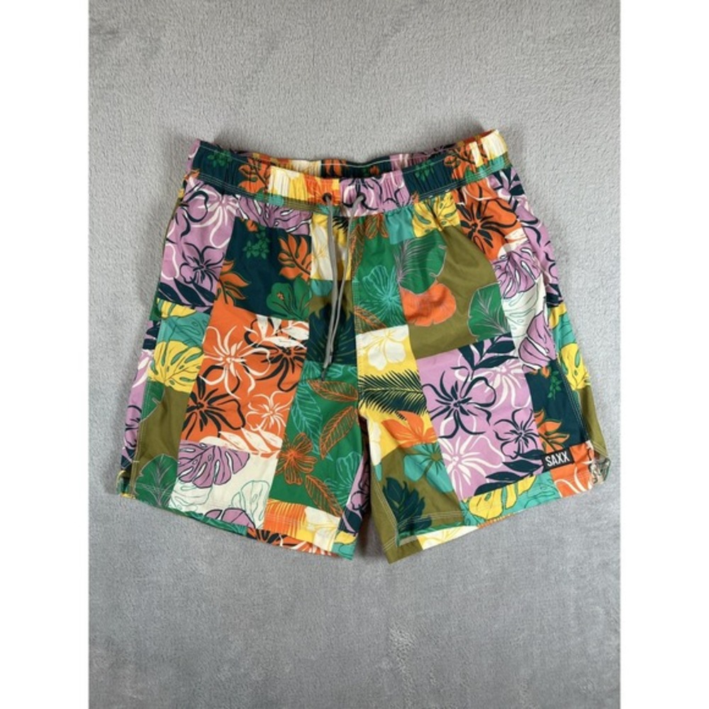 Saxx‎ Oh Buoy 2N1 Swim Shorts Mens Large Tropical Floral BallPark Pouch Liner L